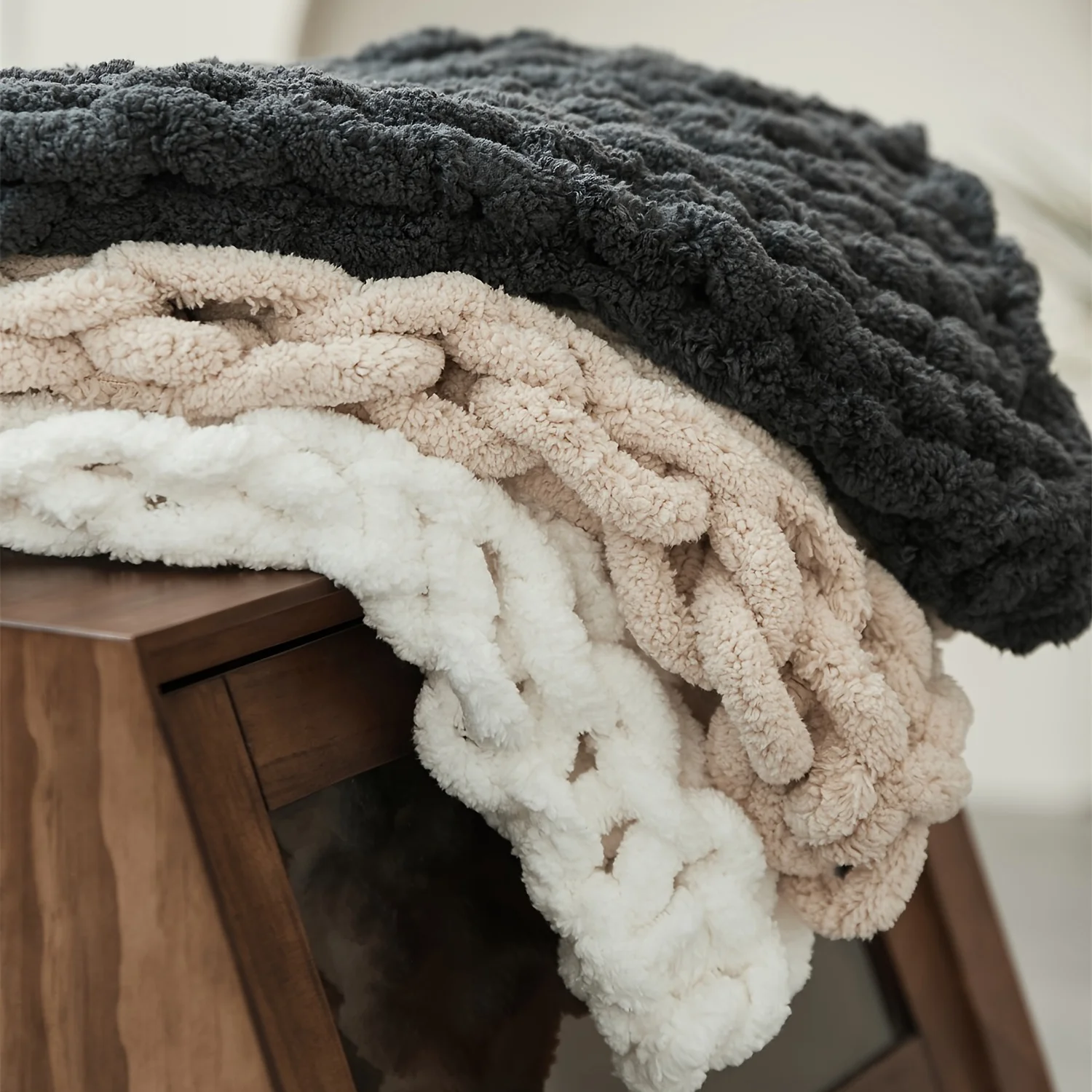 Throw Blanket Chunky Knit - Couverture tricotée à la main en