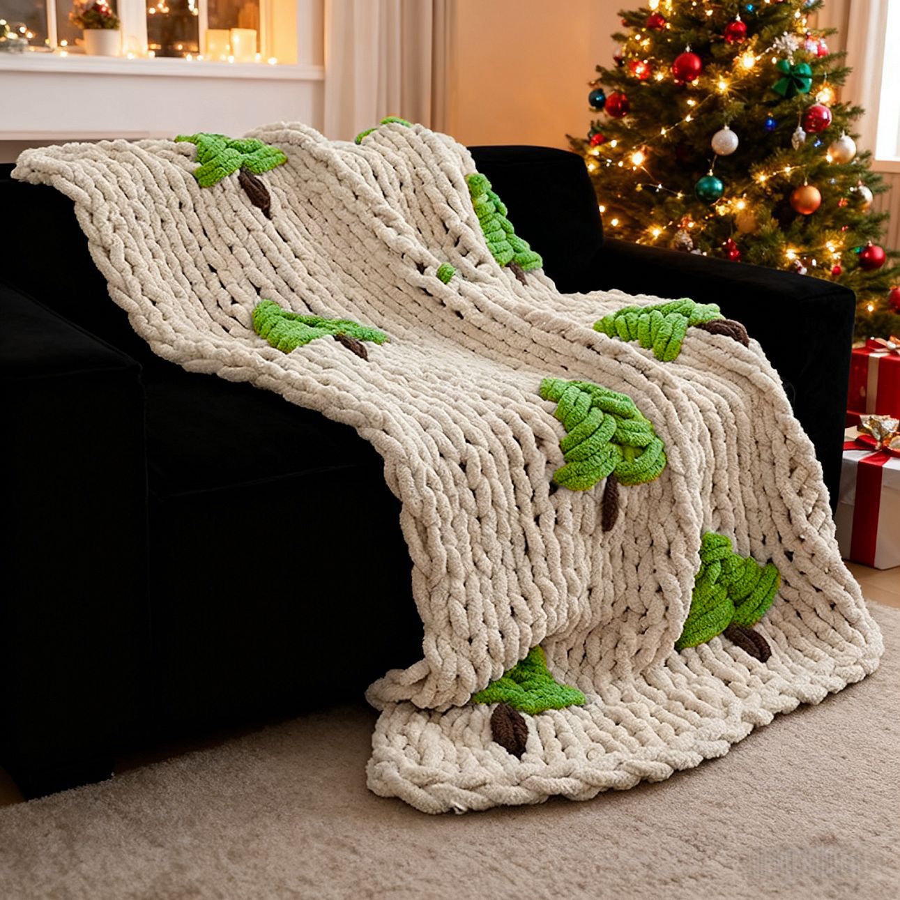 Throw Blanket Chunky Knit - Couverture tricotée à la main pour