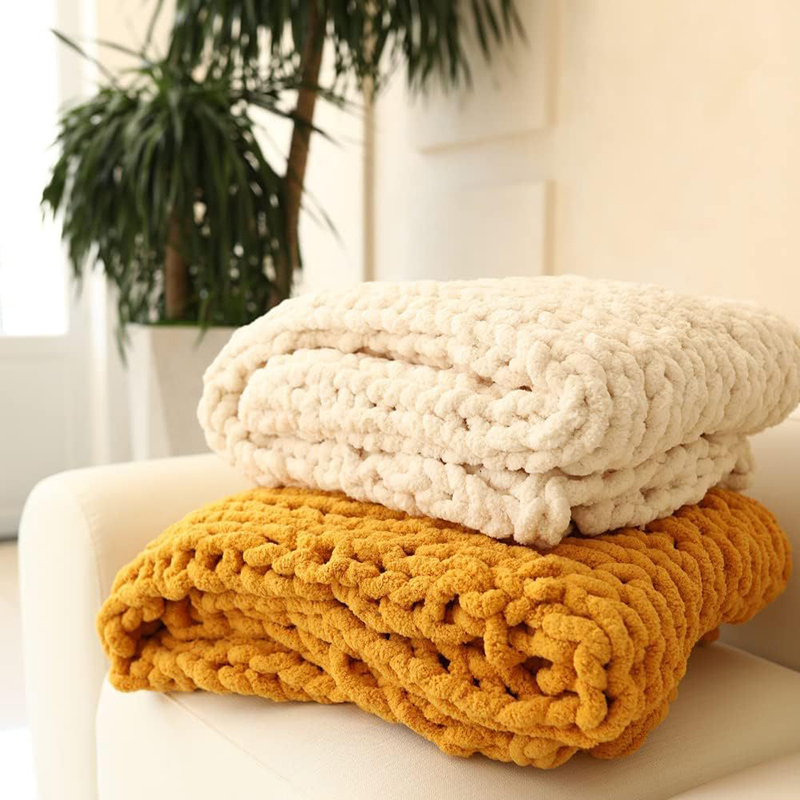Throw Blanket Chunky Knit - Couverture tricotée épaisse à la main,