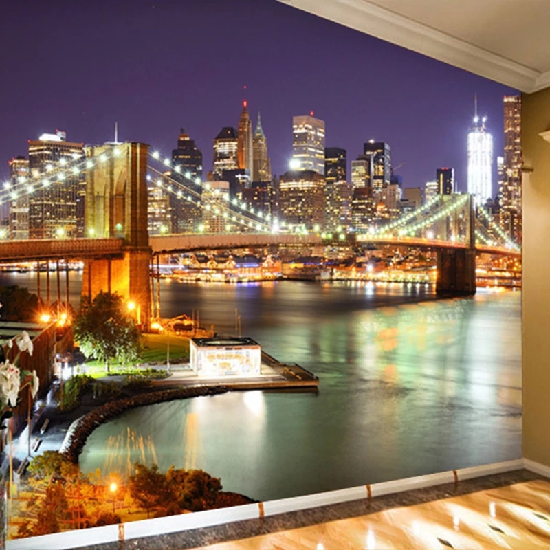 Home Textiles New York - Panneau mural 3D personnalisé, vue nocturne