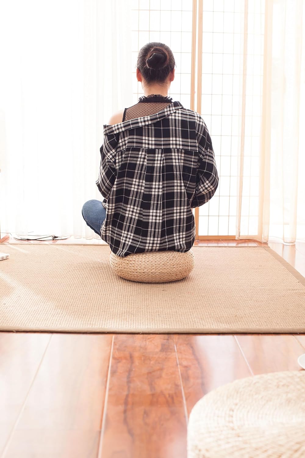 Pouf en paille fait main, cous - Floor Cushion Pouf avis et prix