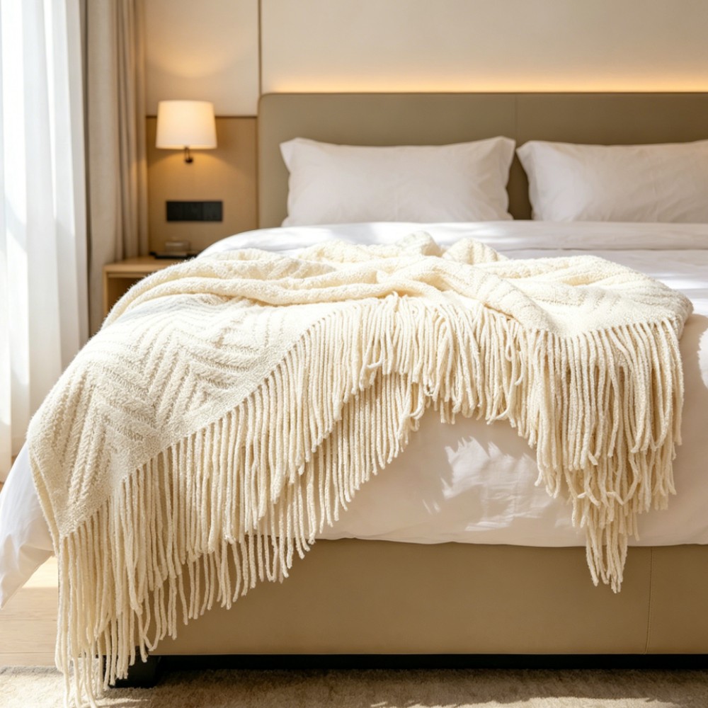 Plaid de luxe épais en crème,  - Throw Blanket Chunky Knit avis et prix