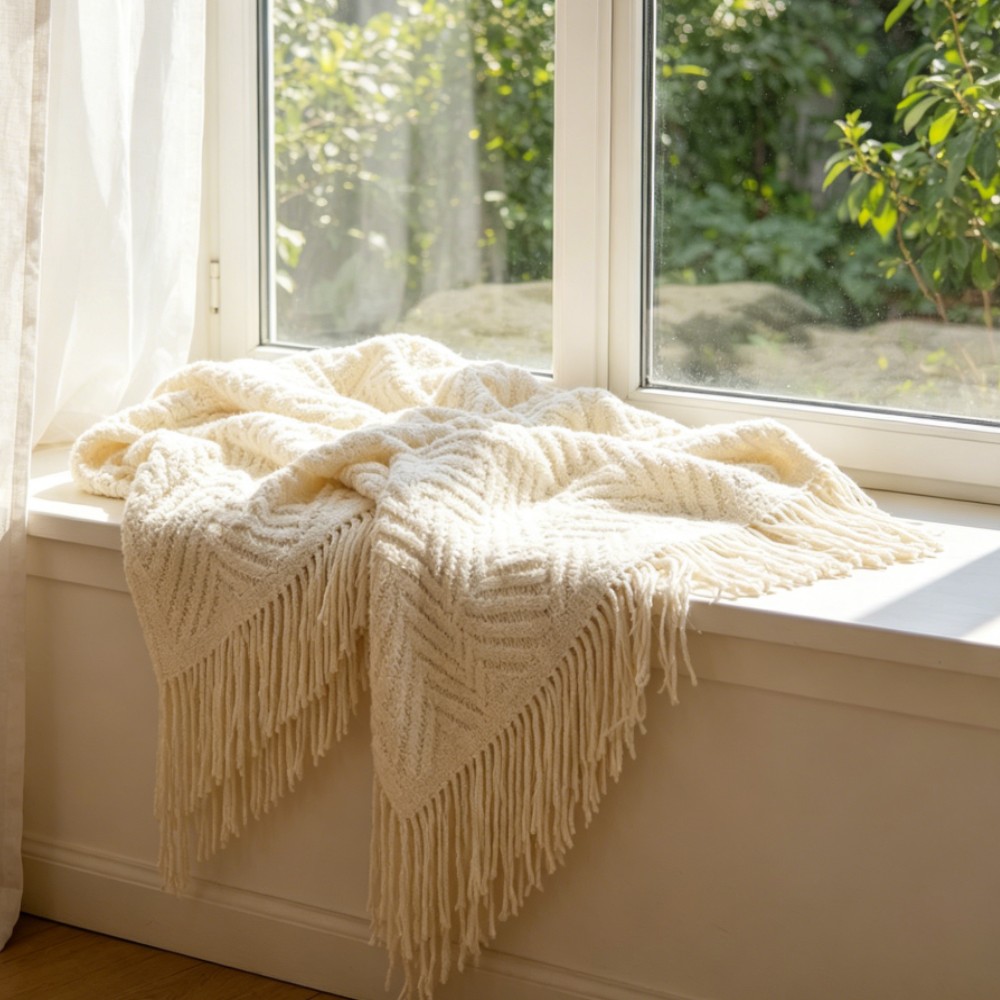 Plaid de luxe épais en crème,  - Throw Blanket Chunky Knit avis et prix